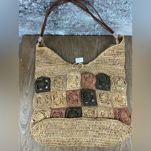 546 Flora Bella Crochet Patchwork Shoulder Bag in Natural Multi-Tone